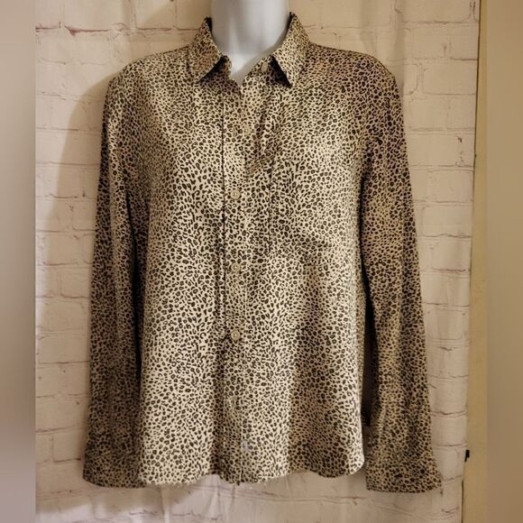 New Rails "Ingrid Raw Jungle" Tan Leopard Print Raw Hem Button Down Shirt Sz. XS - Picture 1 of 9